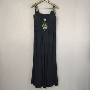 Modern Mac Duggal Women's Black Rhinestones Plus Size Maxi Dress Glam